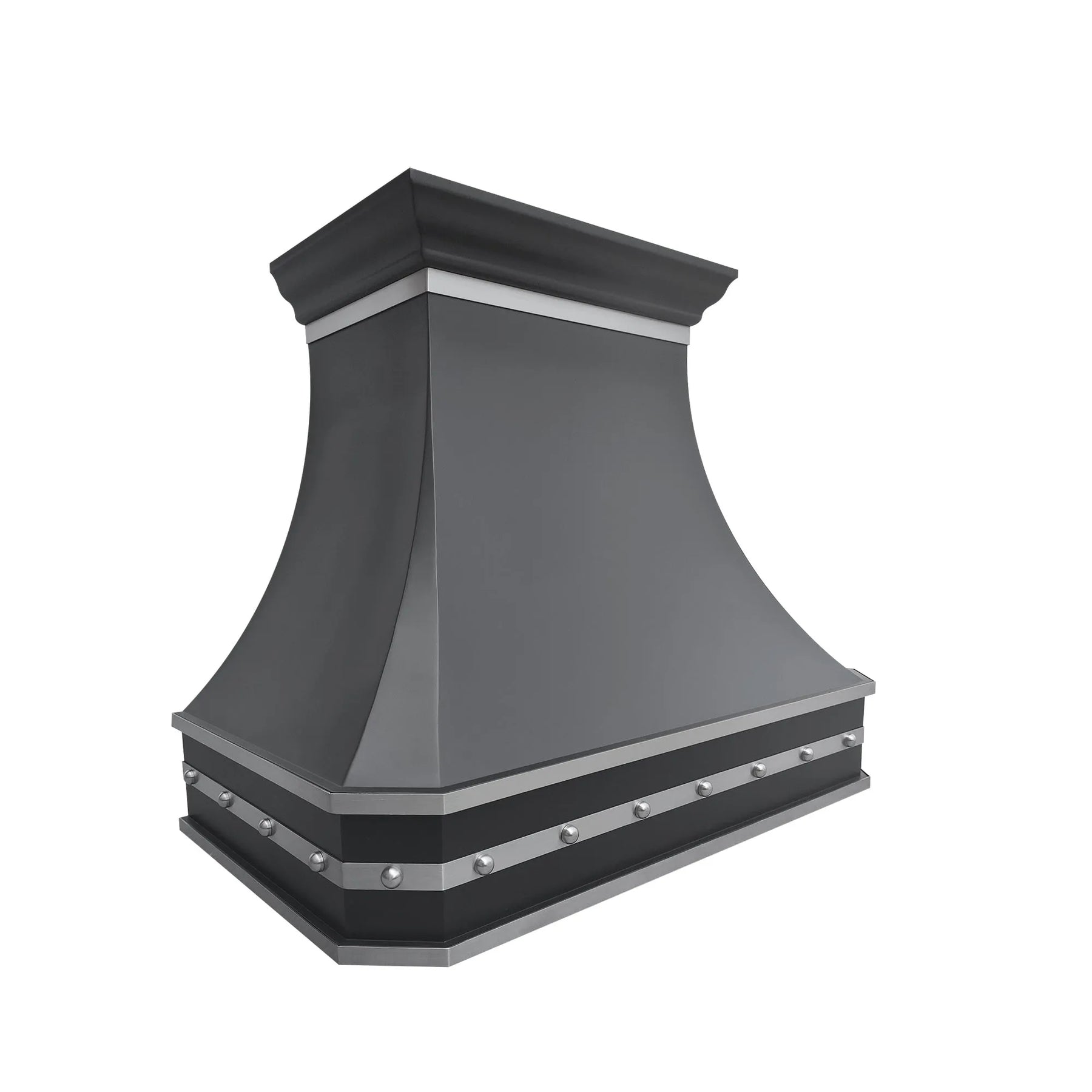 Fobest Black Range Hood with Brushed Steel Rivet Trim FSS-385-Stainless Steel Range Hood-Fobest