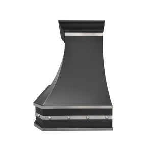 Fobest Black Range Hood with Brushed Steel Rivet Trim FSS-385-Stainless Steel Range Hood-Fobest