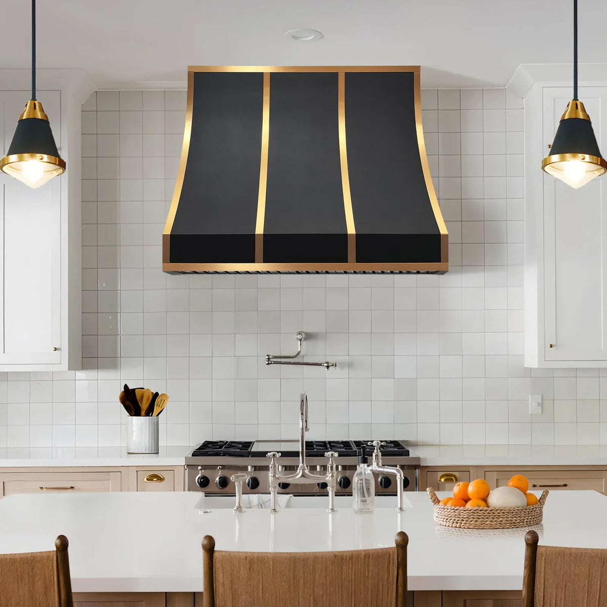 Fobest Black Stainless Steel Custom Stove Hood with Brass Decor FSS-459