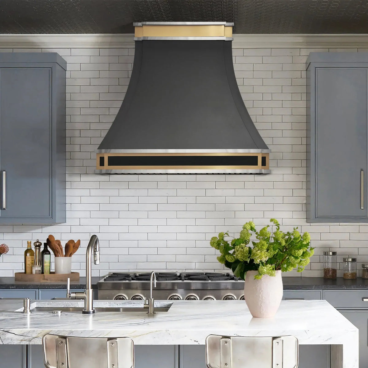 Fobest Black Stainless Steel Kitchen Hood with Brass Top FSS-229