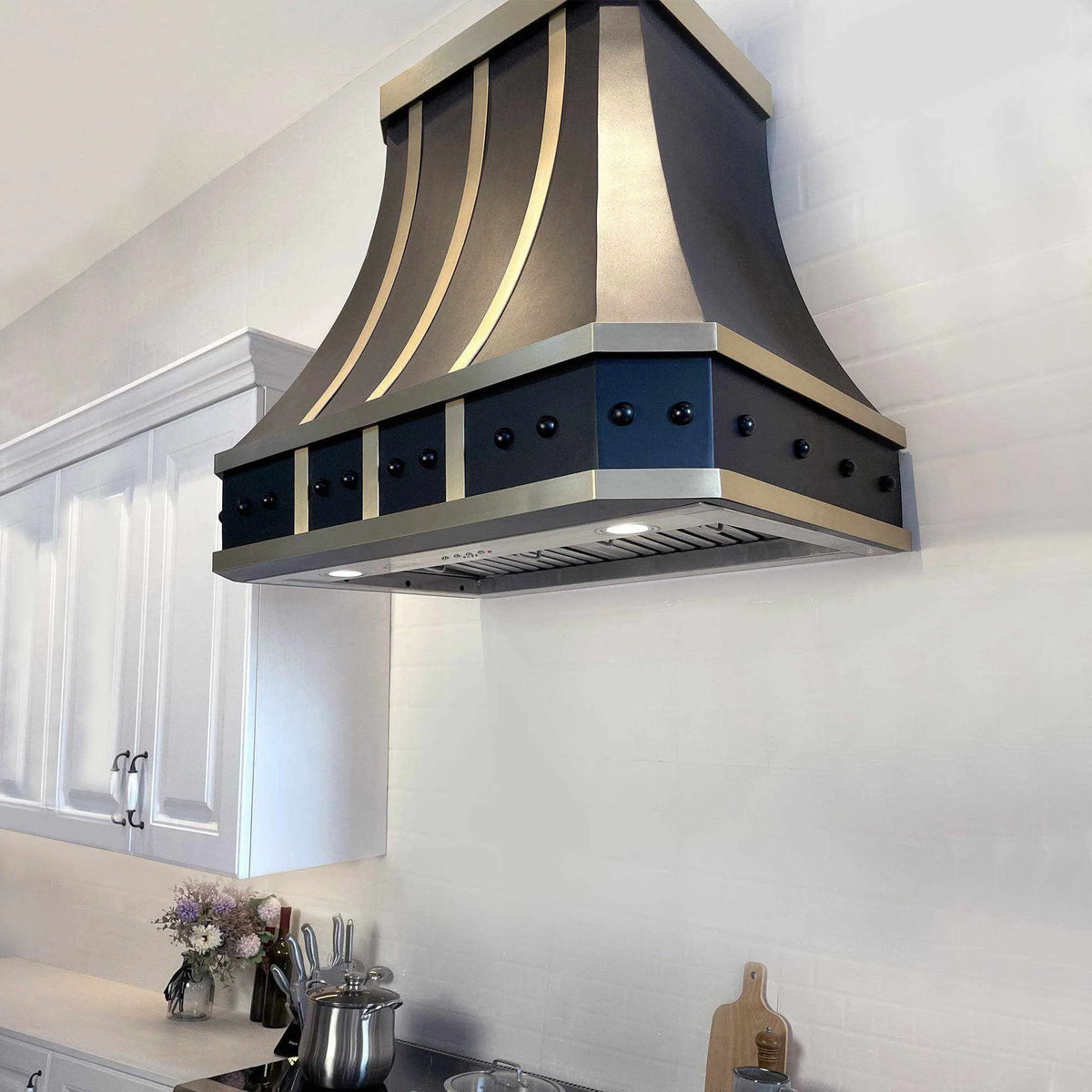 Fobest Black Stainless Steel Range Hood With Brass Straps FSS-33-Stainless Steel Range Hood-Fobest