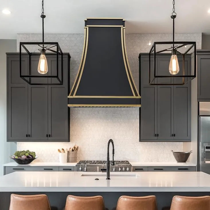 Fobest Black Stainless Steel Range Hood with Brass Accent FSS-306-Stainless Steel Range Hood-Fobest