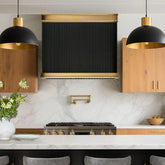 Fobest Black Stainless Steel Range Hood with Fluted Texture and Brass Trim FSS-396-Stainless Steel Range Hood-Fobest