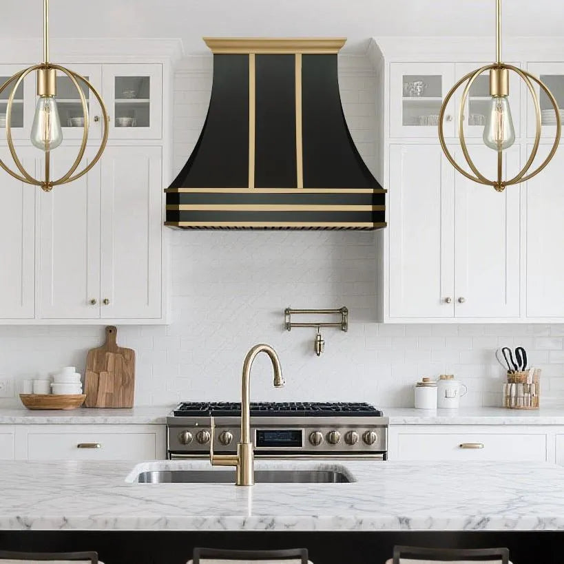 Fobest Black Stainless Steel Stove Hood with Brass Crown FSS-373-Stainless Steel Range Hood-Fobest
