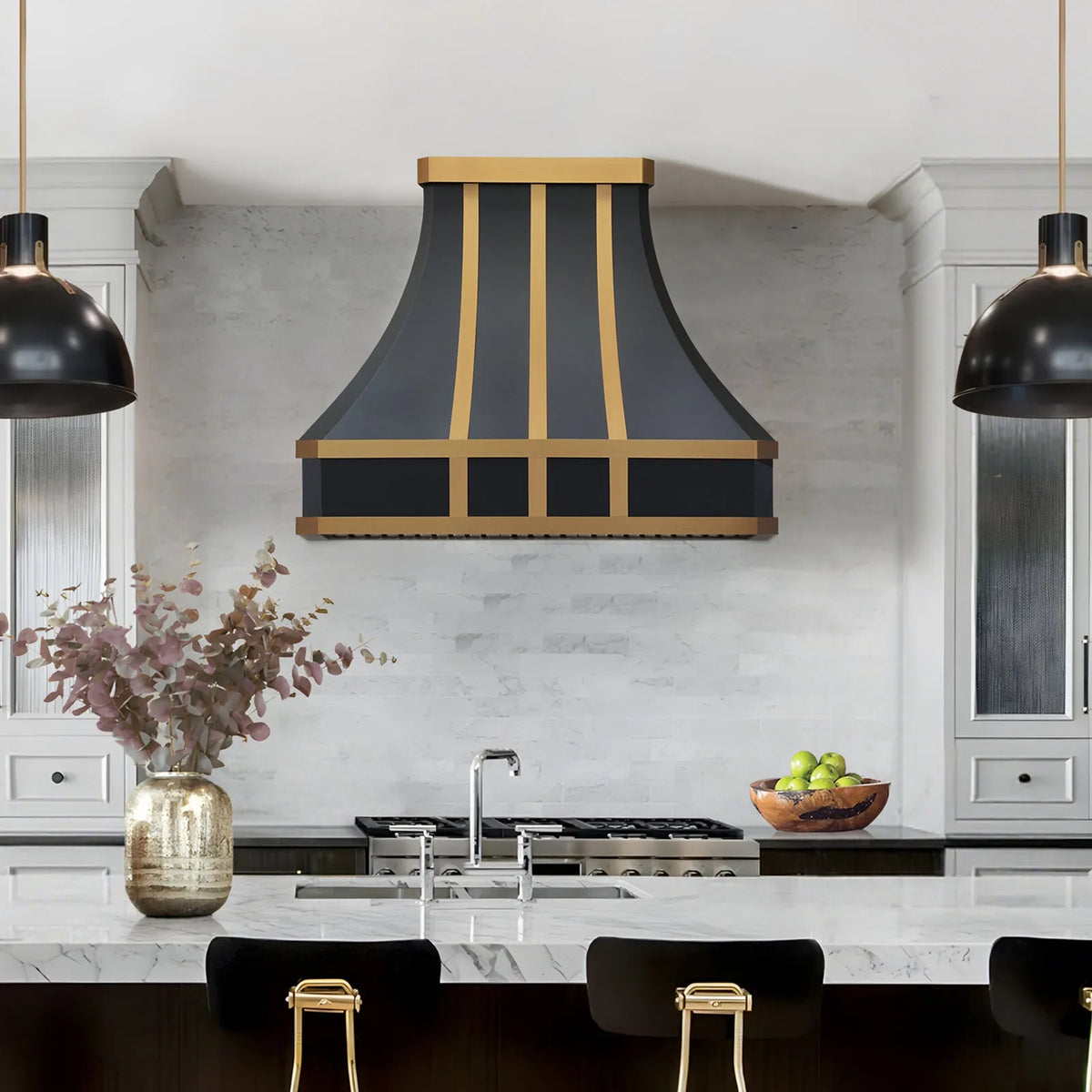 Fobest Black Stove Hood with Brass Straps – FSS-447