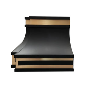 Fobest Black Stove Hood with Brushed Brass Trim FSS-407-Stainless Steel Range Hood-Fobest