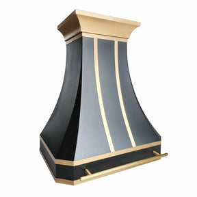 Fobest Black Vent Hood with Brass Trim and Pot Rail FSS-200-Stainless Steel Range Hood-Fobest