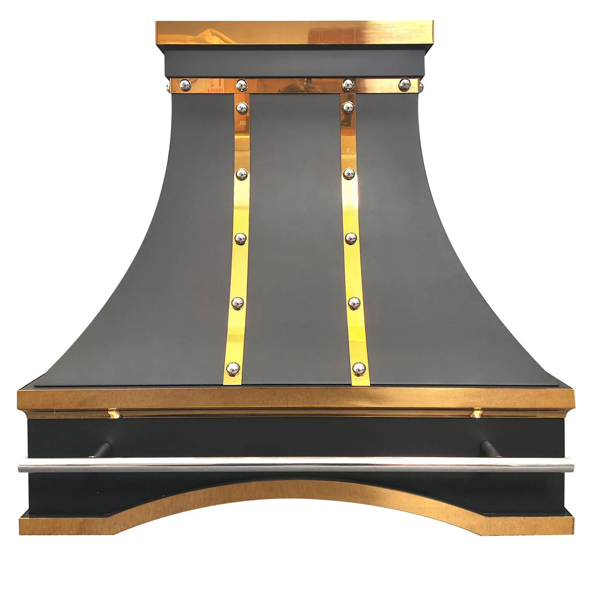 Fobest Black Vent Hood with Polished Brass Straps and Pot Rail FSS-416-Stainless Steel Range Hood-Fobest