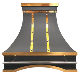 Fobest Black Vent Hood with Polished Brass Straps and Pot Rail FSS-416-Stainless Steel Range Hood-Fobest
