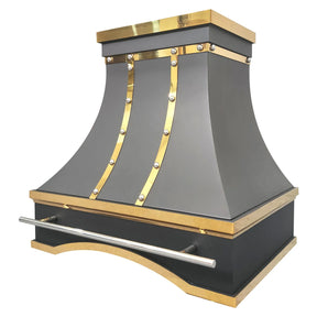 Fobest Black Vent Hood with Polished Brass Straps and Pot Rail FSS-416-Stainless Steel Range Hood-Fobest