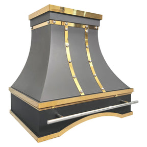 Fobest Black Vent Hood with Polished Brass Straps and Pot Rail FSS-416-Stainless Steel Range Hood-Fobest