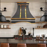 Fobest Black Vent Hood with Polished Brass Straps and Pot Rail FSS-416-Stainless Steel Range Hood-Fobest