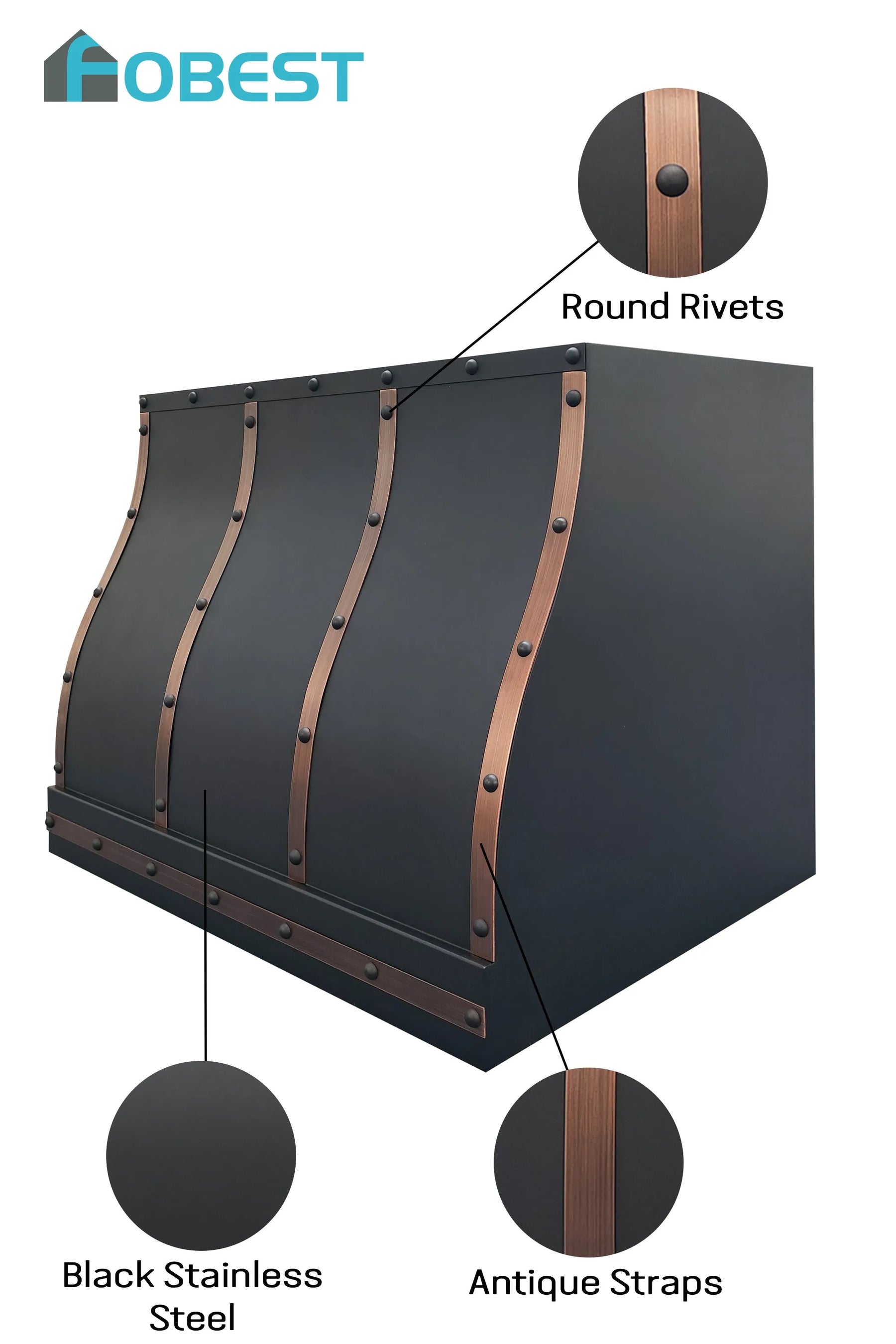 Fobest Black amd Copper Custom Range Hood Stainless Steel Finish FSS-435-Stainless Steel Range Hood-Fobest