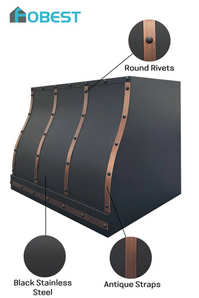 Fobest Black amd Copper Custom Range Hood Stainless Steel Finish FSS-435-Stainless Steel Range Hood-Fobest