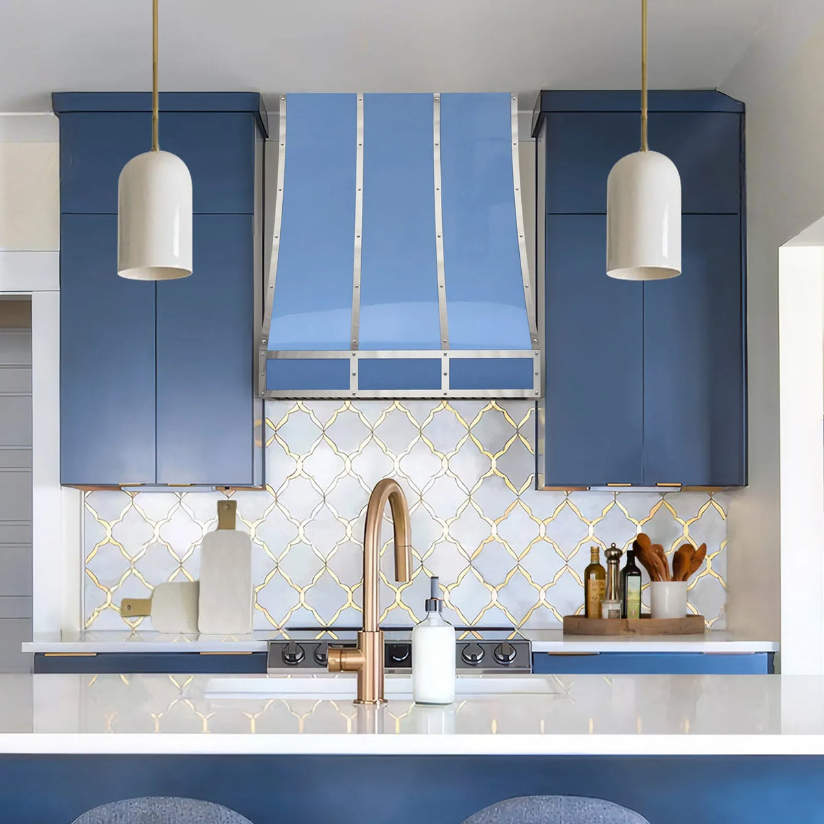 Fobest Blue Stainless Steel Custom Range Hood with Straps FSS-445-Stainless Steel Range Hood-Fobest