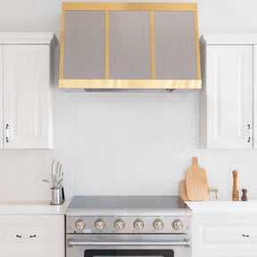 Fobest Box-Style Stainless Steel Range Hood with Brushed Brass Framing FSS-125-Stainless Steel Range Hood-Fobest