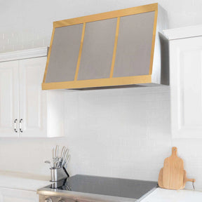 Fobest Box-Style Stainless Steel Range Hood with Brushed Brass Framing FSS-125-Stainless Steel Range Hood-Fobest