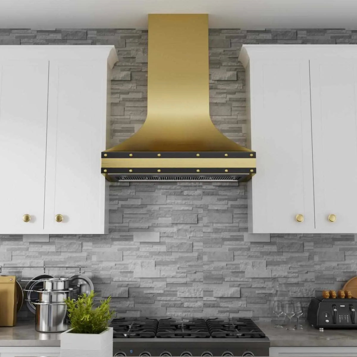 Fobest Brass Kitchen Hood with Black Accent FSS-261-Stainless Steel Range Hood-Fobest