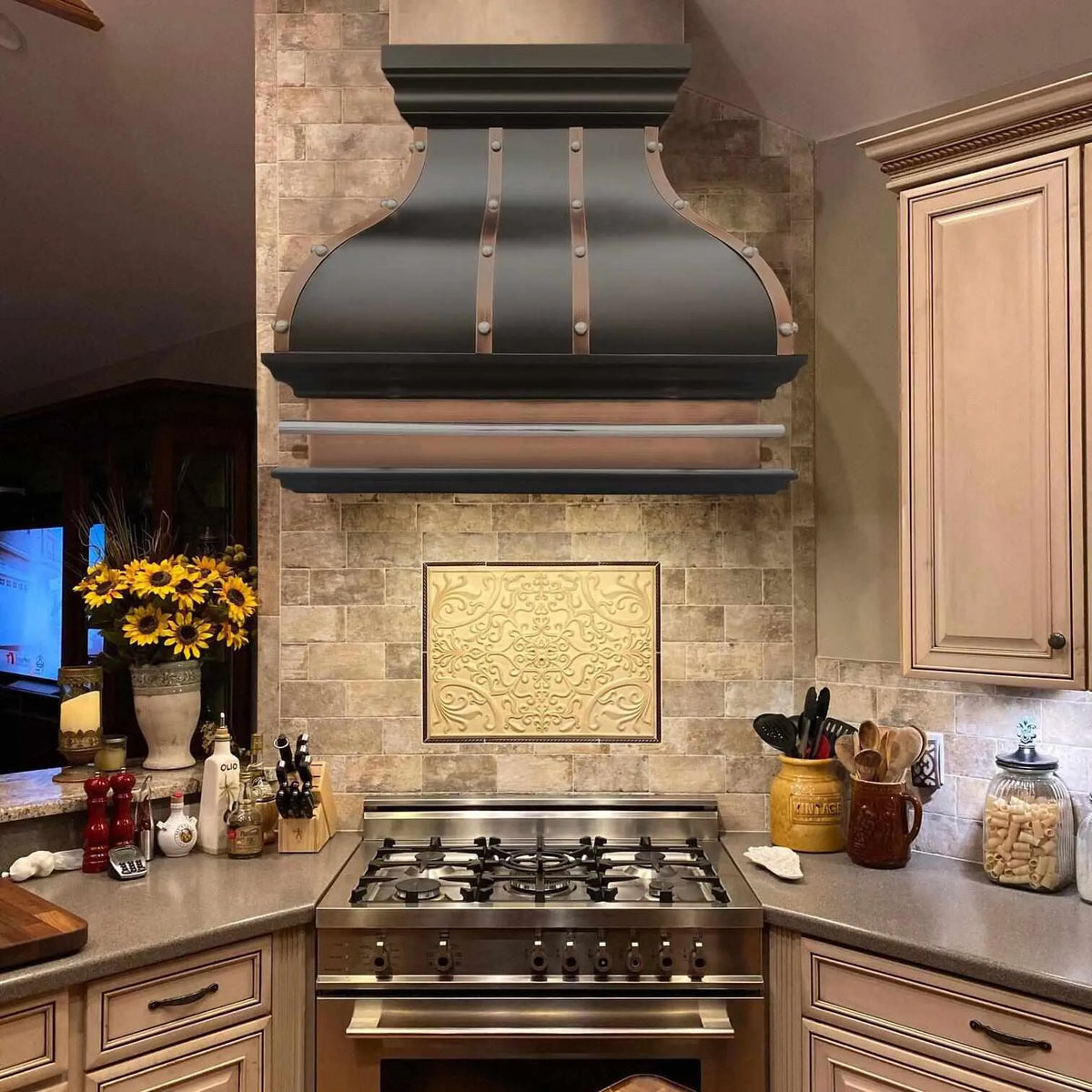 Fobest Bronze Copper Range Hood with Antique Straps FCP-114-Copper Range Hood-Fobest