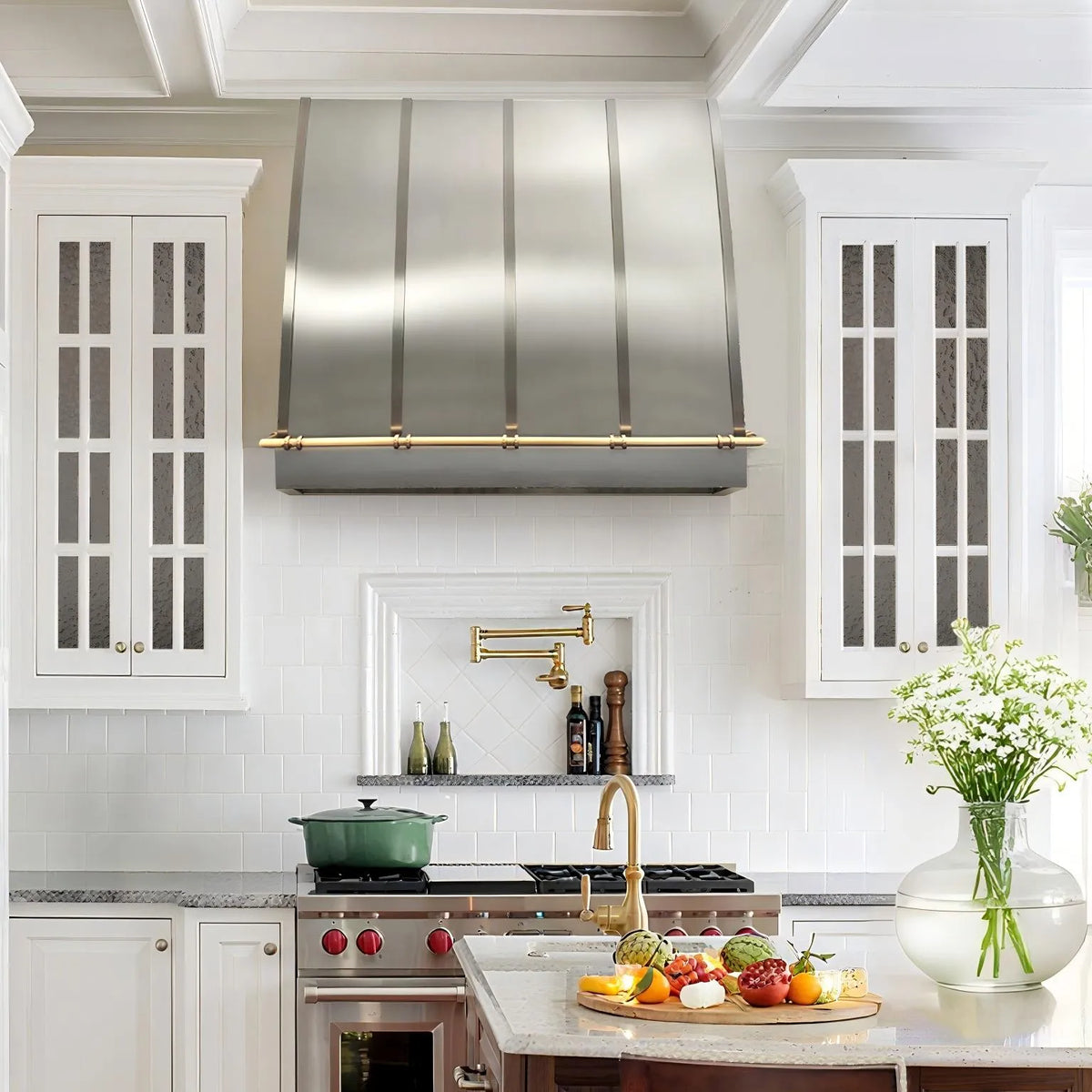 Fobest Brushed Stainless Steel Range Hood with Brass Pot Rail FSS-400-Stainless Steel Range Hood-Fobest