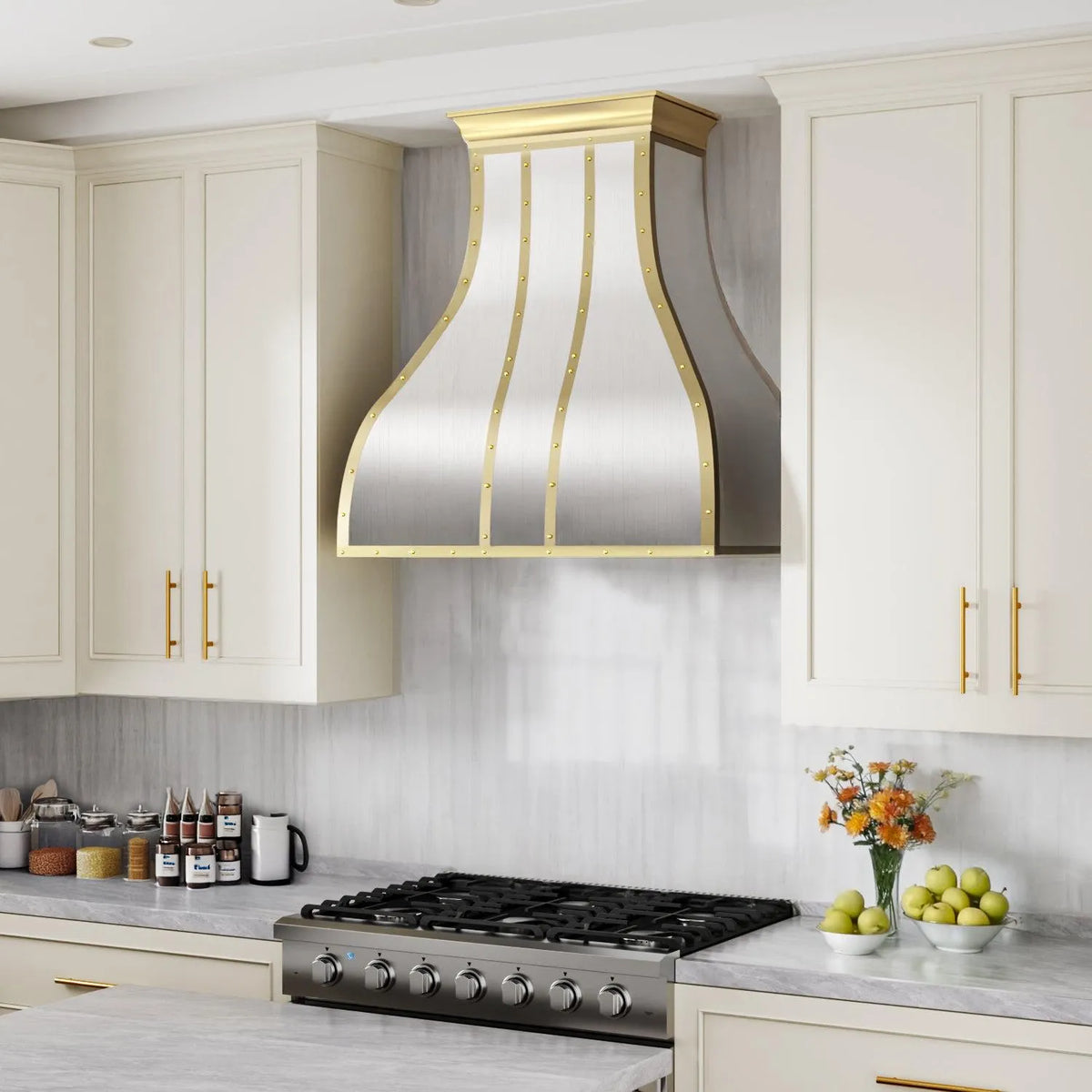 Fobest Brushed Stainless Steel Range Hood with Brushed Brass Accents FSS-270-Stainless Steel Range Hood-Fobest