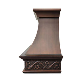 Right view of Decorative handmade copper range hood with intricate designs