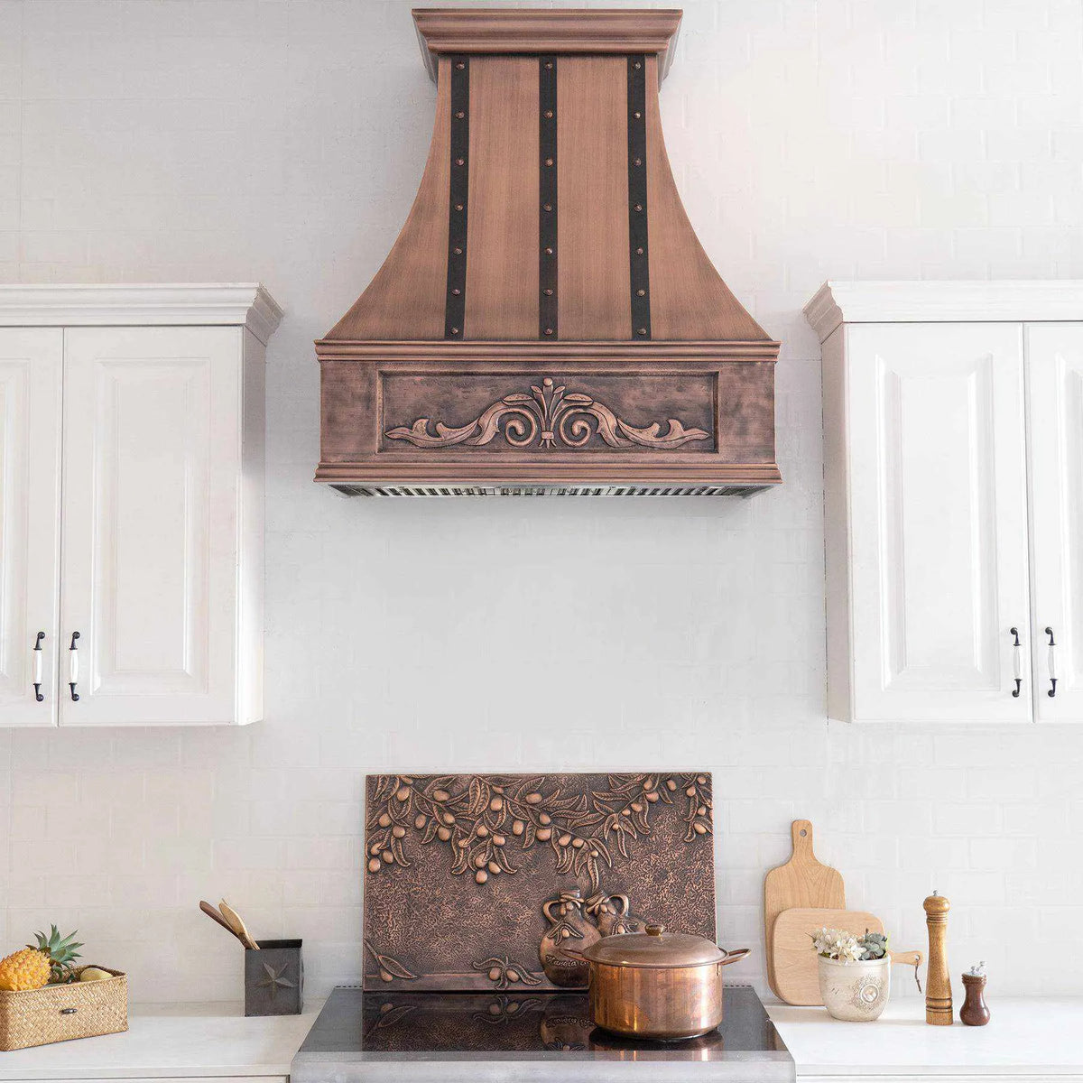 Fobest Copper Custom Range Hood with Three Vertical Straps FCP-97-Copper Range Hood-Fobest