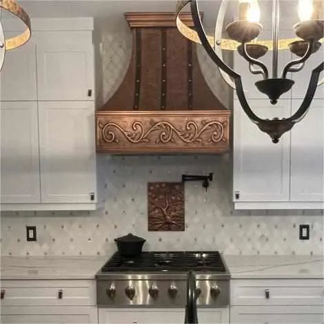 Fobest Copper Custom Range Hood with Three Vertical Straps FCP-97-Copper Range Hood-Fobest
