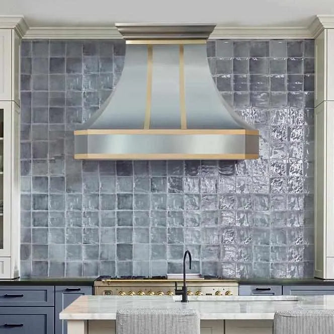 Fobest Curved Stainless Steel Custom Range Hood with Brass Accent FSS-66-Stainless Steel Range Hood-Fobest
