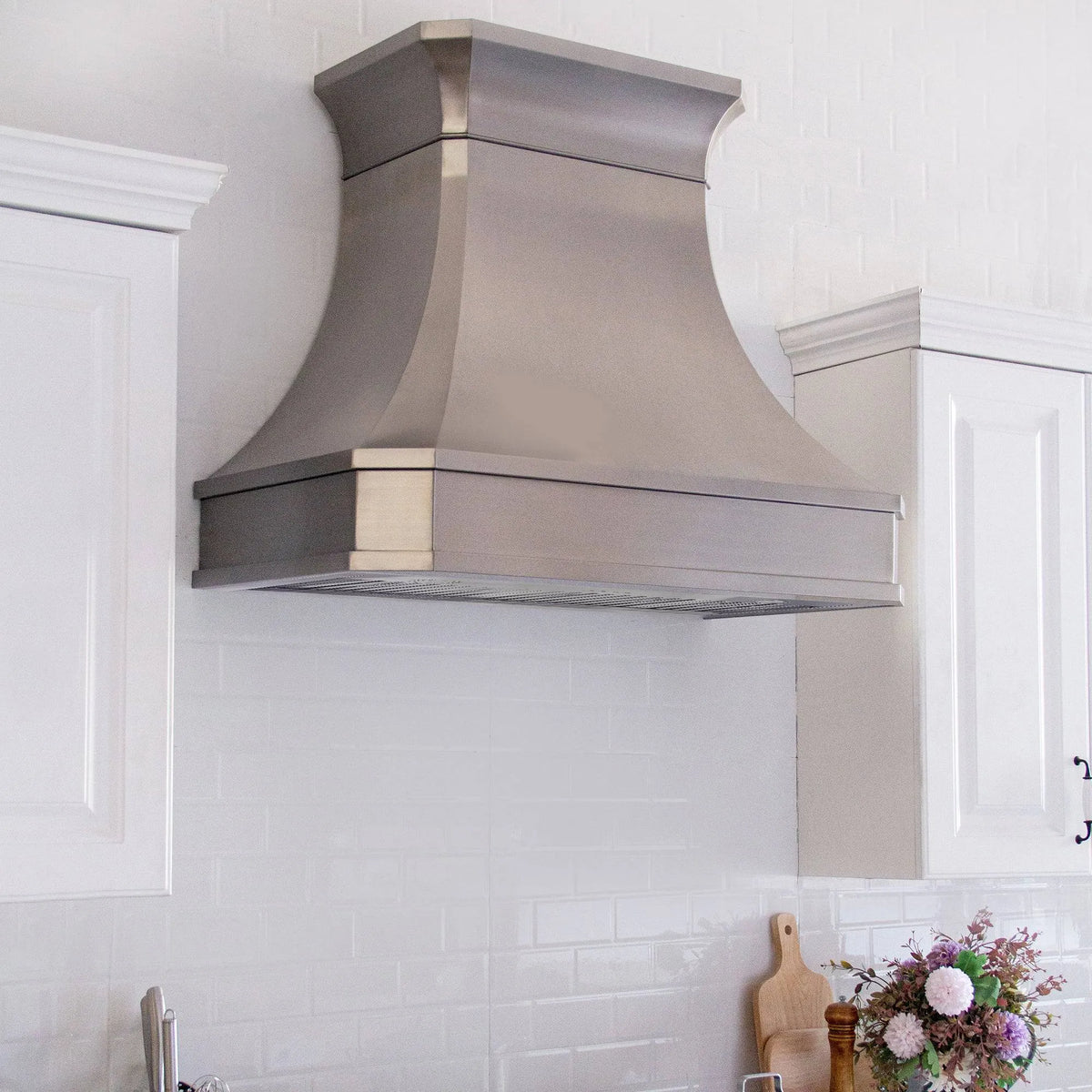 Fobest Curved Stainless Steel Custom Range Hood with Classic Crown FSS-64-Stainless Steel Range Hood-Fobest