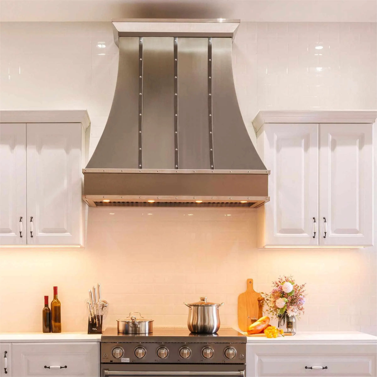 Fobest Curved Stainless Steel Custom Range Hood with Mirror Straps FSS-35-Stainless Steel Range Hood-Fobest