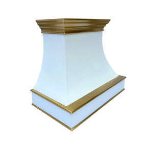 Fobest Curved White Stainless Steel Range Hood with Brass Crown and Trim FSS-378-Stainless Steel Range Hood-Fobest