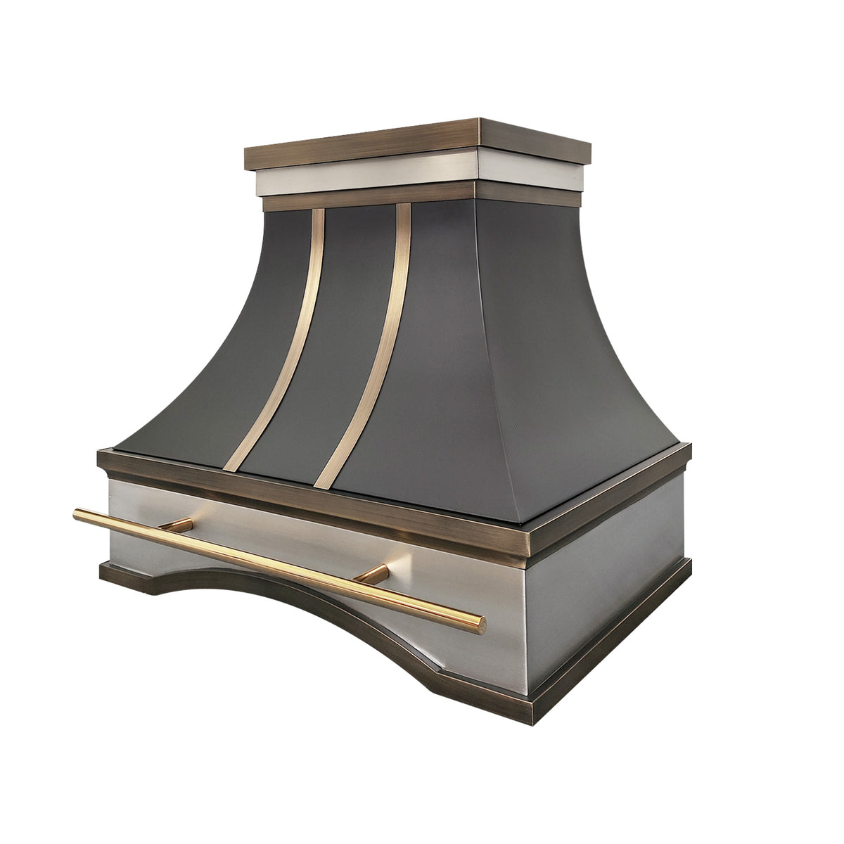 Fobest Custom Black Range Hood with Aged Brass and Stainless Accents FSS-383-Stainless Steel Range Hood-Fobest