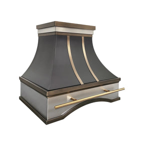 Fobest Custom Black Range Hood with Aged Brass and Stainless Accents FSS-383-Stainless Steel Range Hood-Fobest