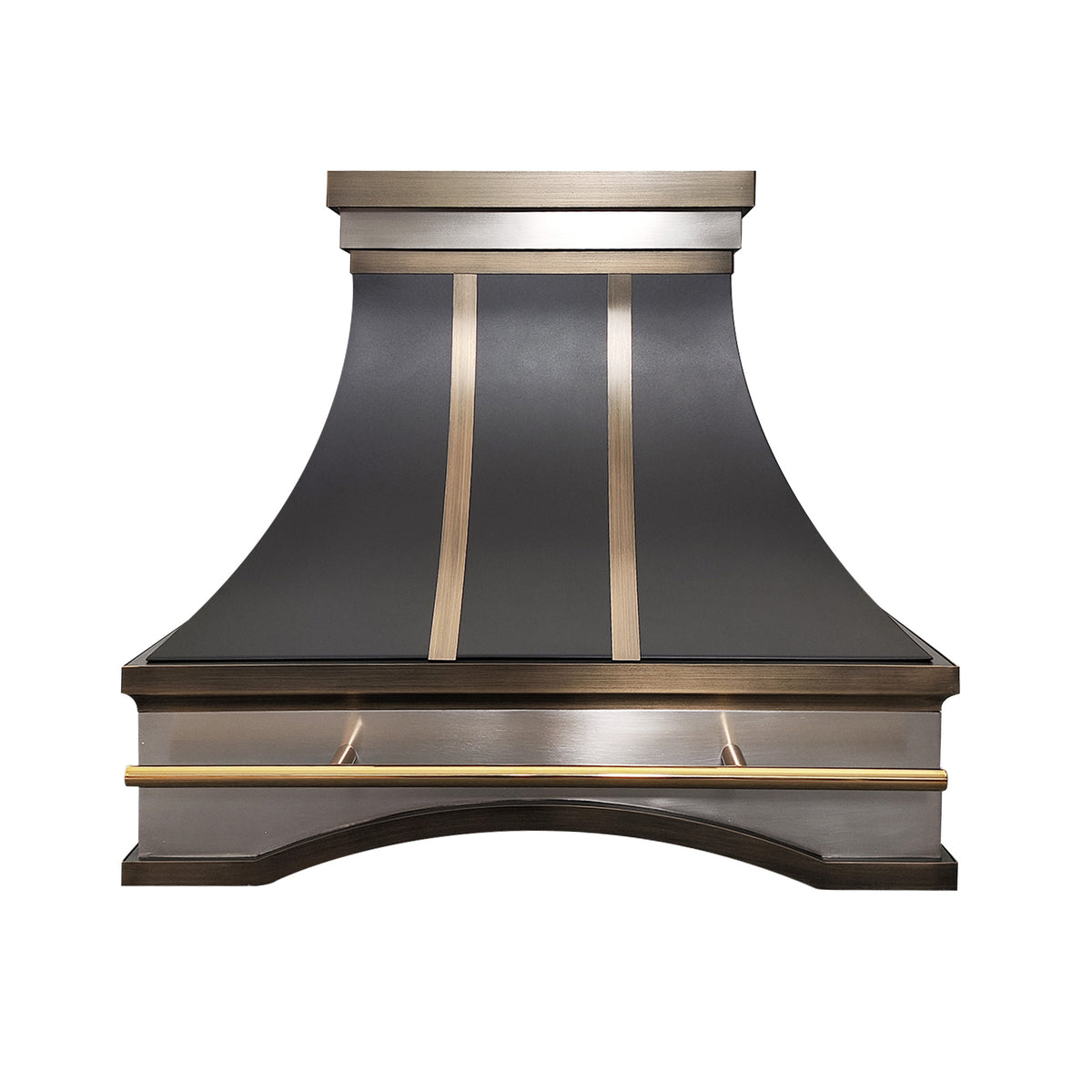 Fobest Custom Black Range Hood with Aged Brass and Stainless Accents FSS-383-Stainless Steel Range Hood-Fobest