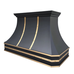 Fobest Custom Black Stainless Steel Kitchen Hood with Polished Brass Straps FSS-172-Stainless Steel Range Hood-Fobest