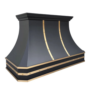 Fobest Custom Black Stainless Steel Kitchen Hood with Polished Brass Straps FSS-172-Stainless Steel Range Hood-Fobest