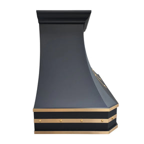 Fobest Custom Black Stainless Steel Kitchen Hood with Polished Brass Straps FSS-172-Stainless Steel Range Hood-Fobest