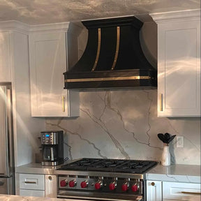 Fobest Custom Black Stainless Steel Kitchen Hood with Polished Brass Straps FSS-172-Stainless Steel Range Hood-Fobest