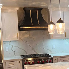 Fobest Custom Black Stainless Steel Kitchen Hood with Polished Brass Straps FSS-172-Stainless Steel Range Hood-Fobest