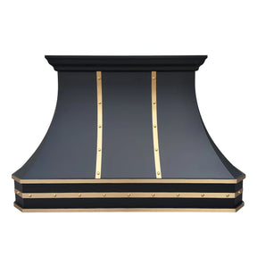 Fobest Custom Black Stainless Steel Kitchen Hood with Polished Brass Straps FSS-172-Stainless Steel Range Hood-Fobest