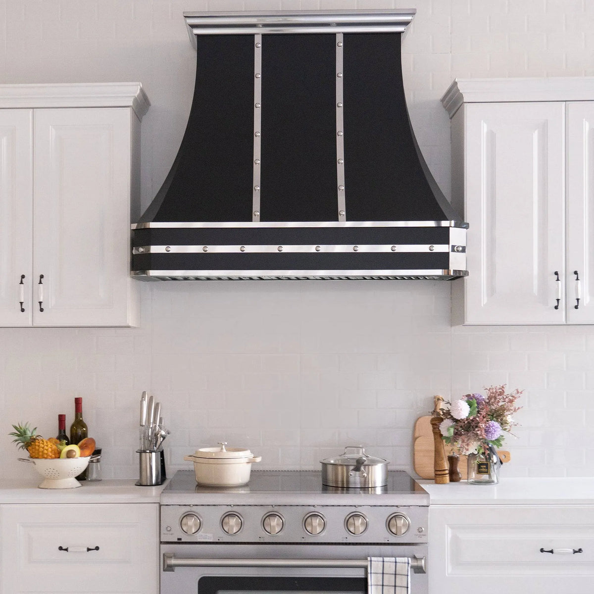 Fobest Custom Black Stainless Steel Kitchen Hood with Straps FSS-57-Stainless Steel Range Hood-Fobest