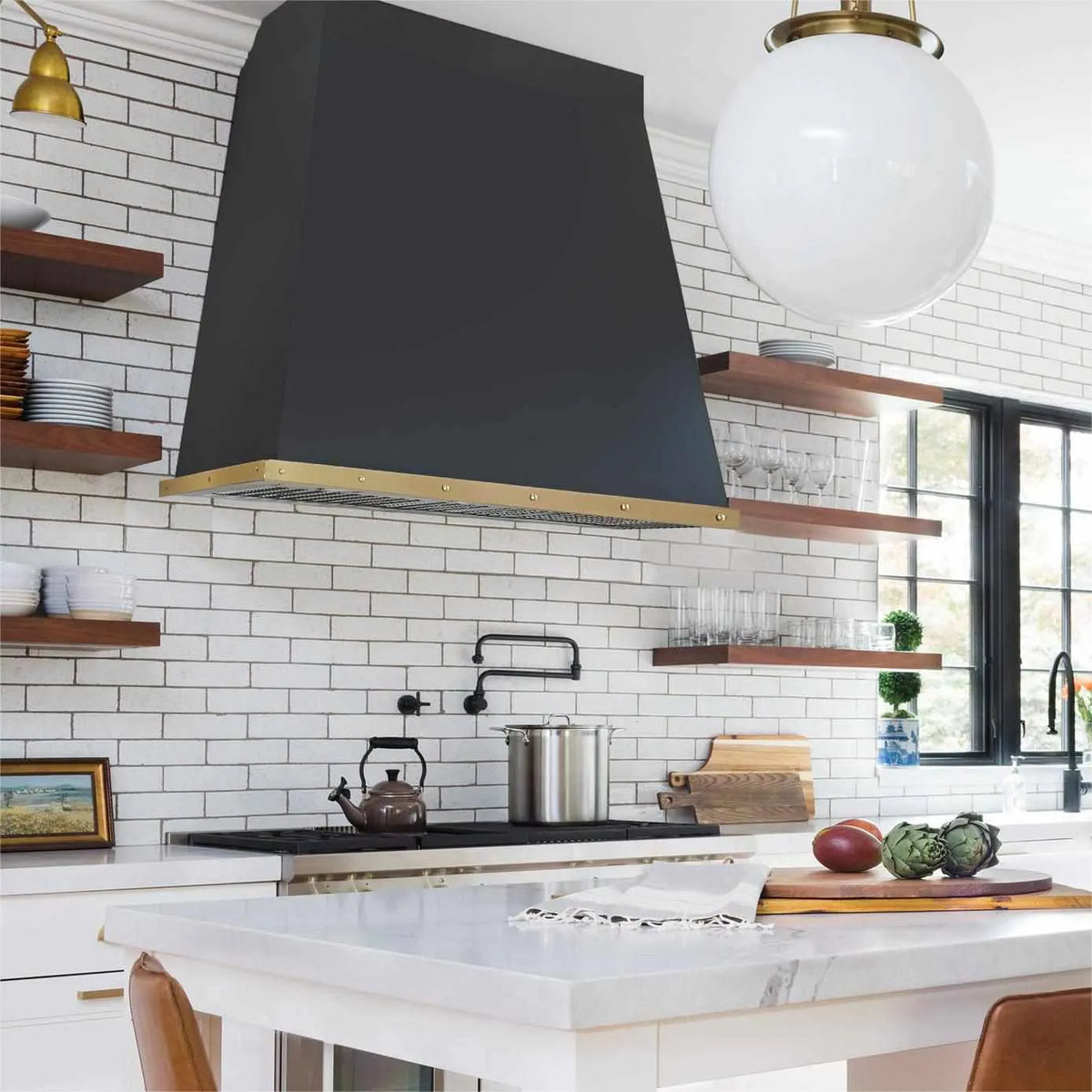 Fobest Custom Black Stainless Steel Range Hood with Brass Bottom FSS-67-Stainless Steel Range Hood-Fobest