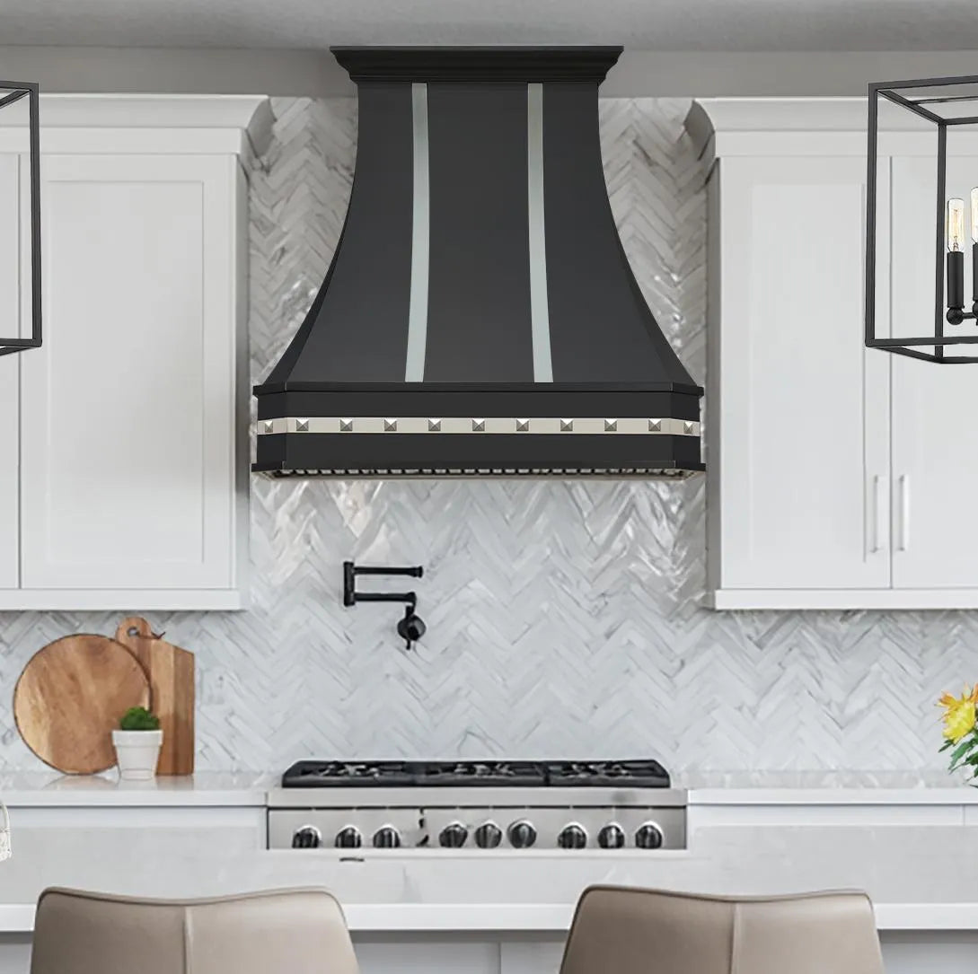 Fobest Custom Black Stainless Steel Range Hood with square rivets FSS-185-Stainless Steel Range Hood-Fobest