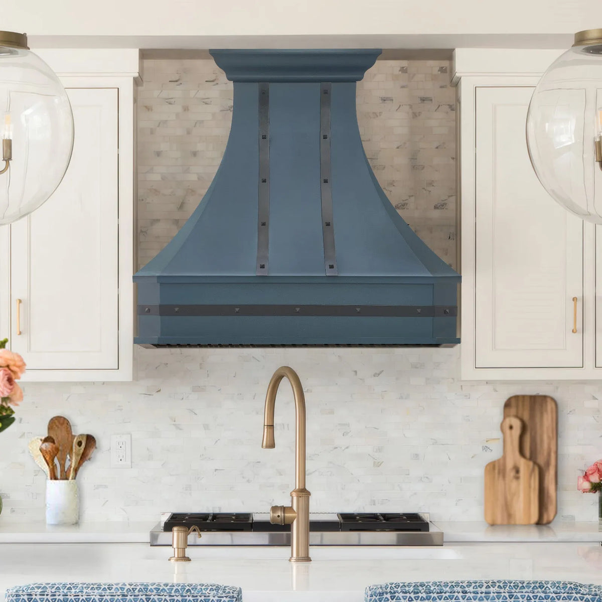 Fobest Custom Blue Range Hood with Straps FSS-422-Stainless Steel Range Hood-Fobest