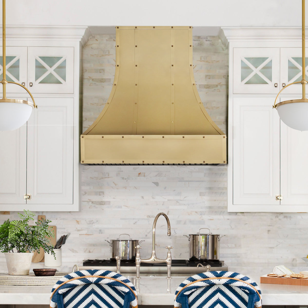 Fobest Custom Brass Hood Vent with Pyramid Rivets FSS-423-Stainless Steel Range Hood-Fobest