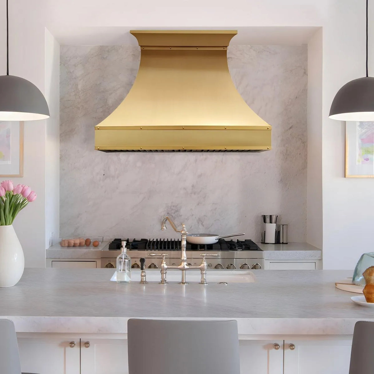 Fobest Custom Brass Kitchen Hood with Smooth Curved FSS-410-Stainless Steel Range Hood-Fobest