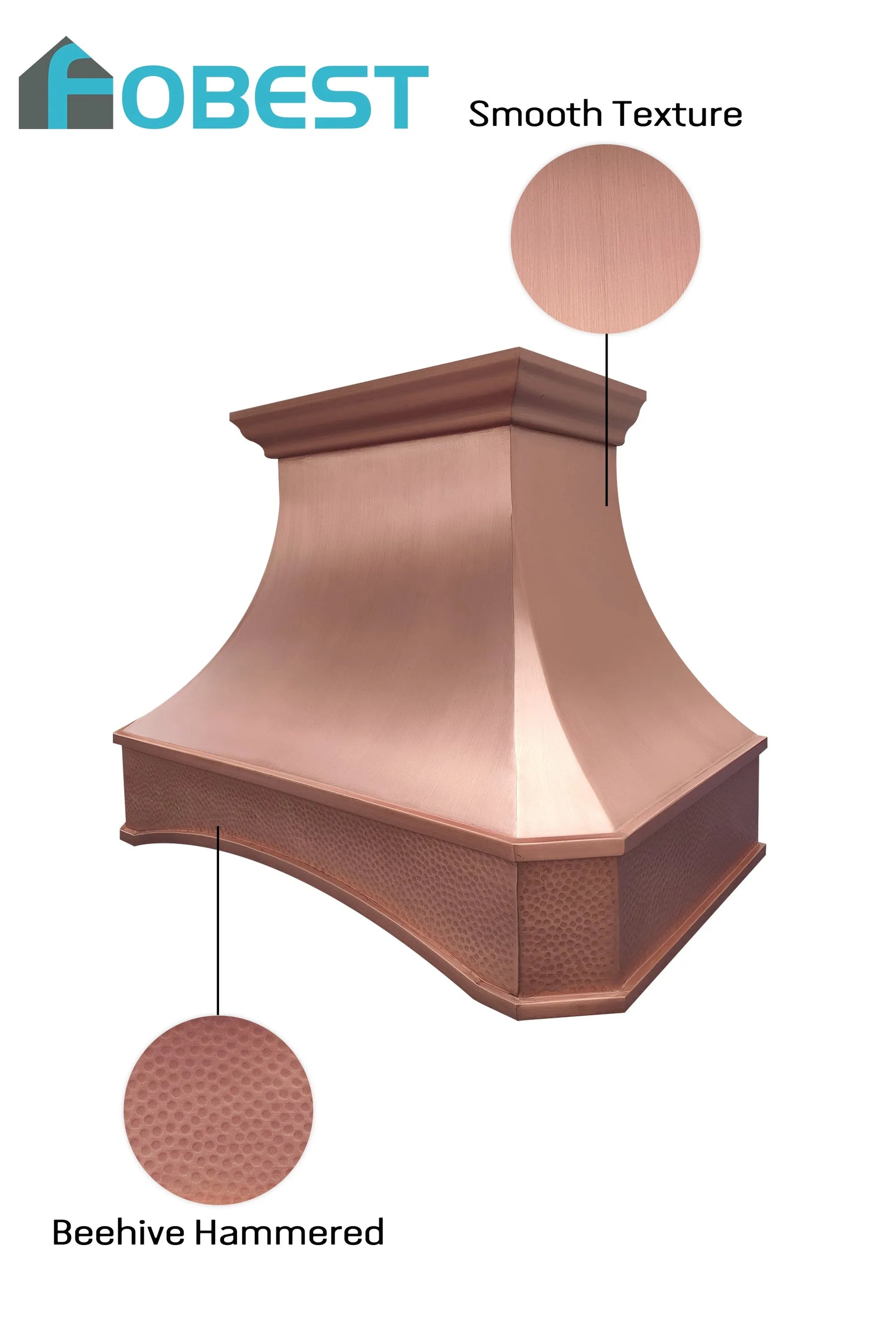 Fobest Custom Copper Hood Vent with Arched Apron FCP-280-Copper Range Hood-Fobest