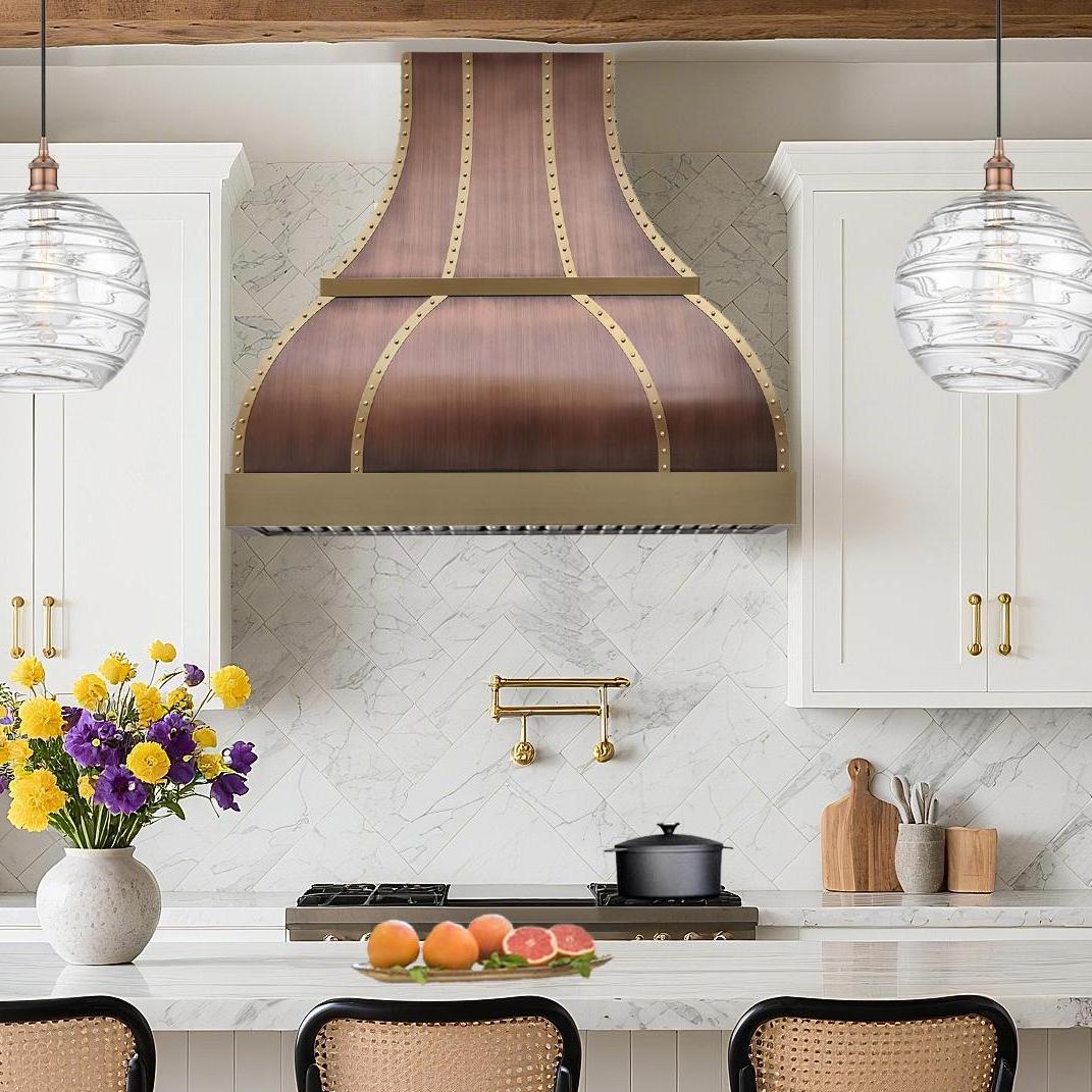Fobest Custom Copper Kitchen Hood with Brass Decor FCP-249-Copper Range Hood-Fobest