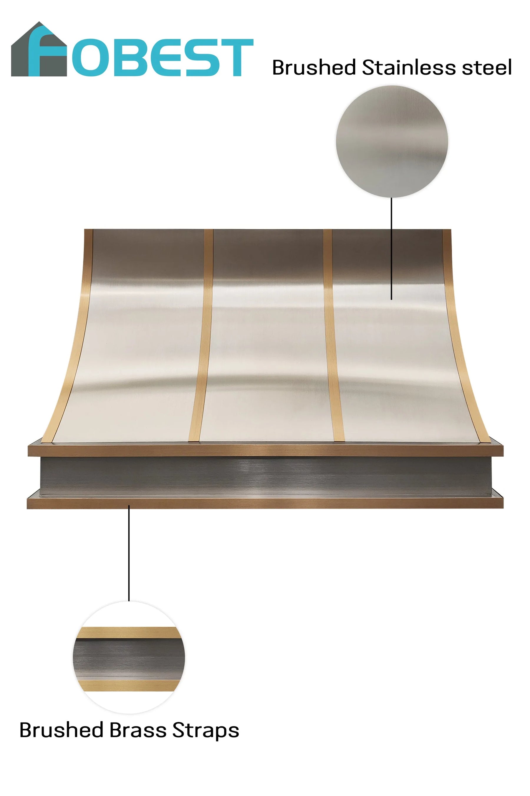 Fobest Custom Metal Range Hood In Stainless Steel and Brass Finish FSS-428-Stainless Steel Range Hood-Fobest